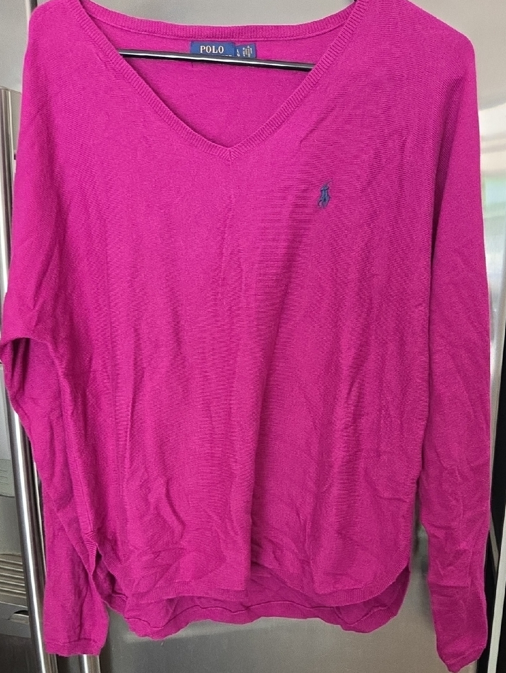 Polo by Ralph Lauren V-Neck Sweater in Fuchsia Pink